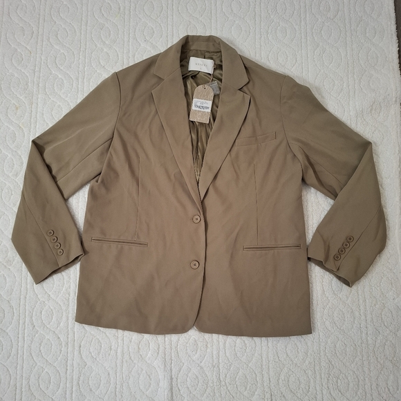 Meshki Simone Lined Oversized Blazer Button Olive Jacket Size Medium New - Picture 4 of 16